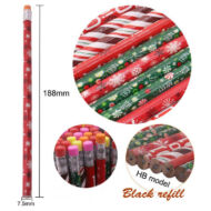Karácsonyi mintájú henger alakú ceruzatest, benne HB grafitbéllel, a ceruza végén radír található.