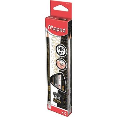 Maped háromszögletű grafitceruza készlet Black Peps Deco - HB (12 db) radírral