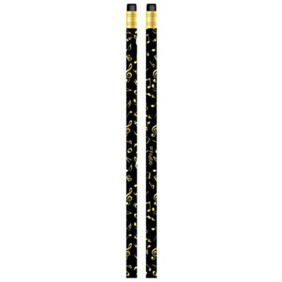 Hangjegyes grafitceruza radírvéggel - fekete ceruza arany hangjegy mintákkal