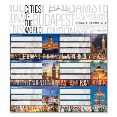 Világ városai íves füzetcímke 18 etikett/csomag - Cities of the World