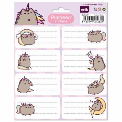Cicás füzetcímke 16 etikett/csomag - Pusheen Cat Rainbow