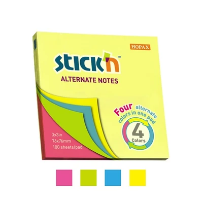 Öntapadós jegyzettömb - 100 lapos neon mix post-it 76x76 mm - Stick'N