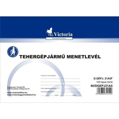 Tehergépjármű menetlevél - Victoria A5 fekvő 100 lap - D.Gépj.21