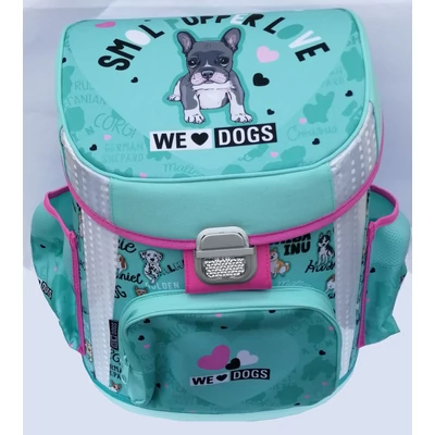 Kutyás prémium merevfalú ergonómikus iskolatáska - We love dogs blue