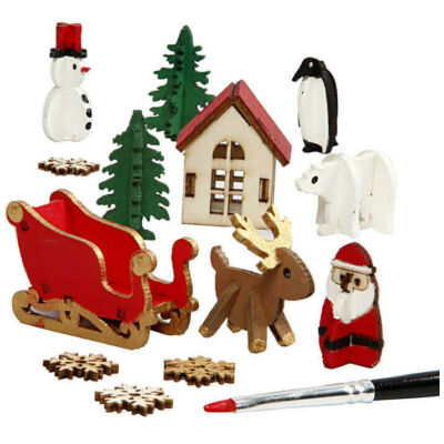 Karácsonyi kreatív készlet - fa dekoráció készítő - Télapó szánnal