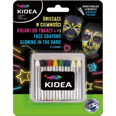 Kidea 8 db-os arcfestő kréta készlet - 2 db foszforeszkálós krétával