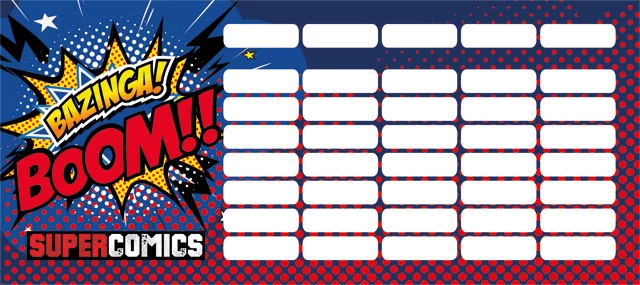 Bazinga mini órarend - Supercomics