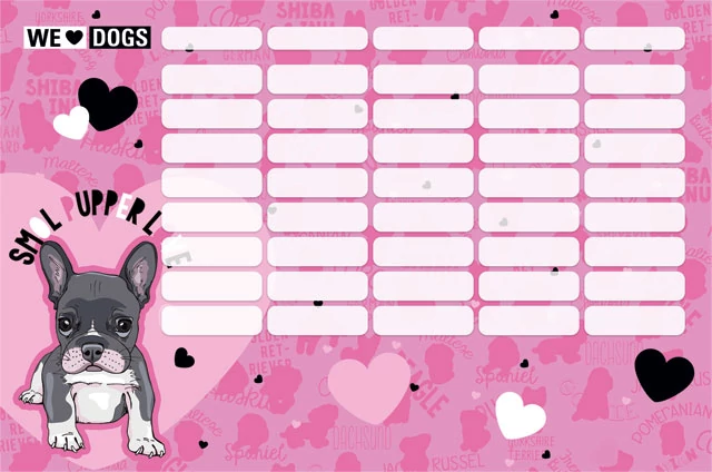 Kutyás nagy órarend - We love dogs pink