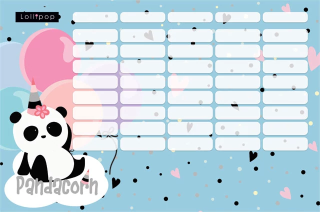 Panda-unikornisos nagy órarend - Lollipop Pandacorn
