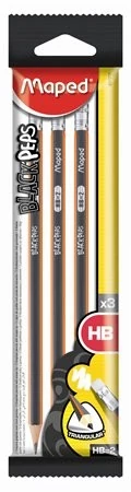 Maped háromszögletű grafitceruza készlet radírral Black Peps - HB  (3 db)