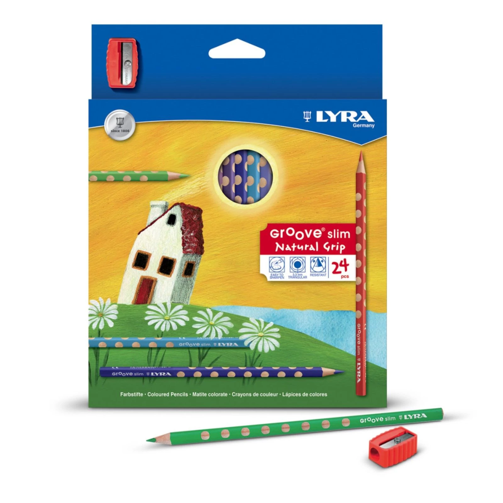 Lyra Groove Slim háromszögletű színes ceruza készlet ajándék hegyezővel - 24 szín