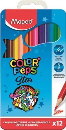 Maped háromszögletű színes ceruza készlet fém dobozban - Color Peps Star - 12 db/csomag