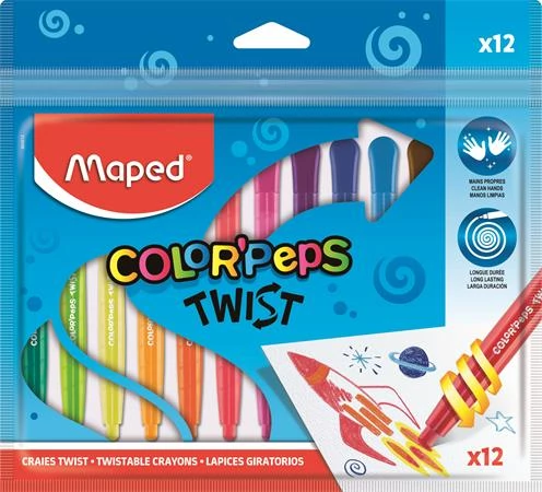 Zsírkréta kicsavarható műanyag burkolatban - Maped Color Peps Twist - 12 szín