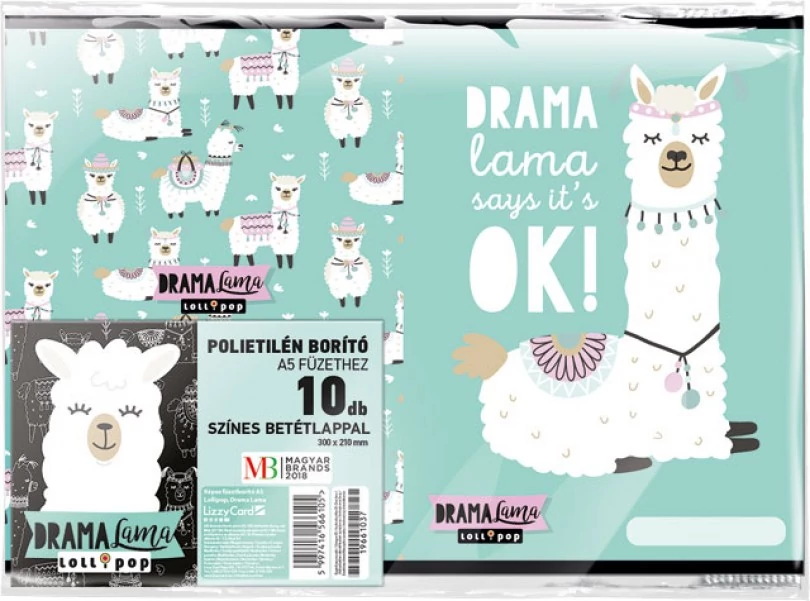 Füzetborító A5, 10 db - Lollipop Drama Lama Green - lámás