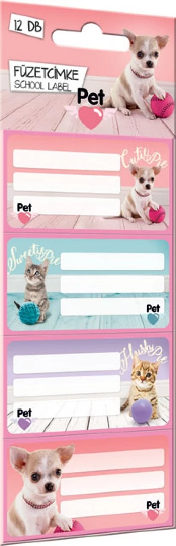 Kutyás-cicás füzetcímke - 12 etikett/csomag - Pet Cutie Pie
