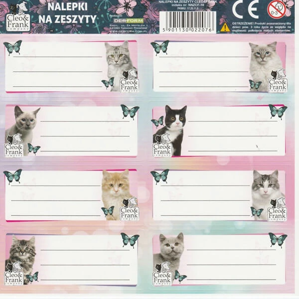 Cicás füzetcímke - Cleo & Frank etikett 8 db/ív