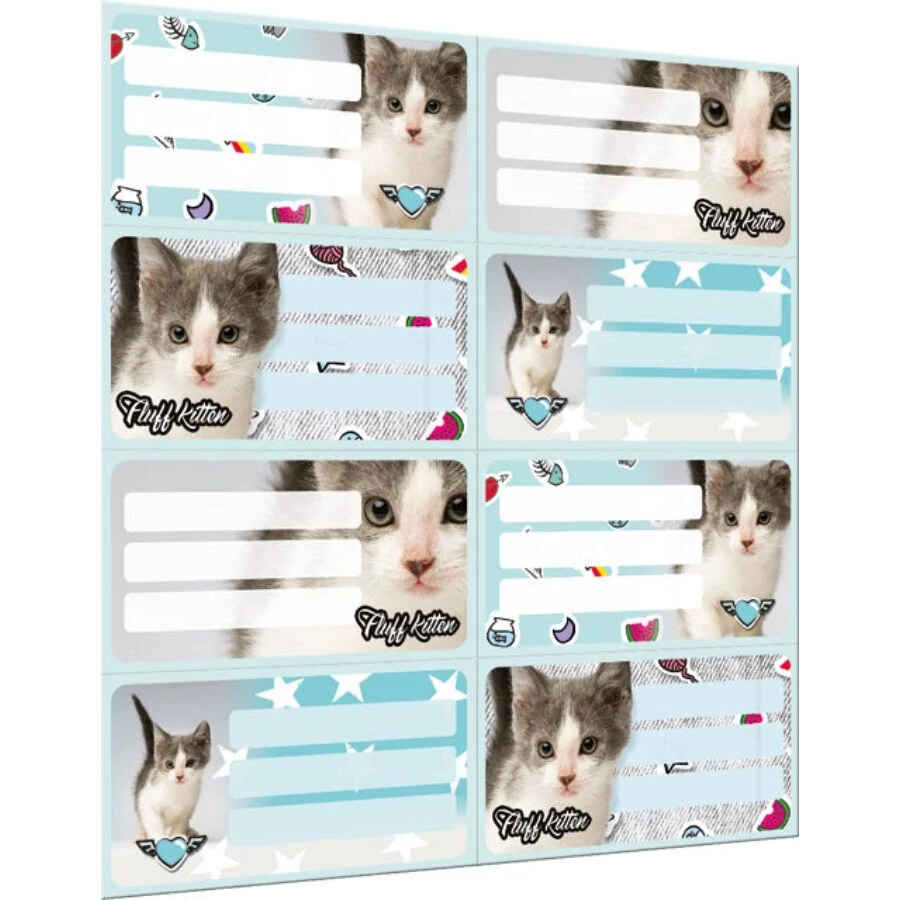 Cicás íves füzetcímke - 8 etikett/ív - Pet Fluff Kitten