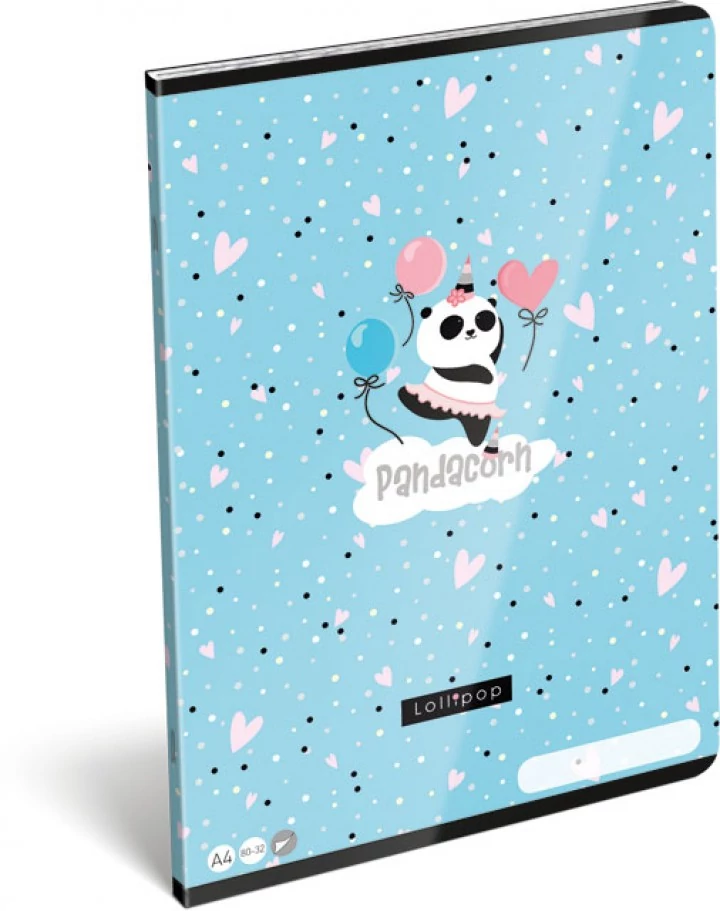 Panda-unikornisos sima füzet - A4 - 80-32 - Lollipop Pandacorn