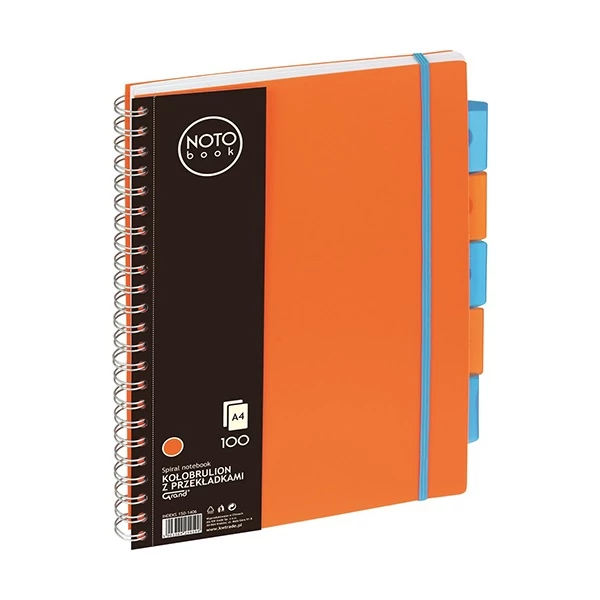 Regiszteres kockás spirálfüzet - A4 - Grand Project Book - 100 lapos - narancs