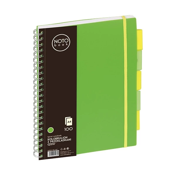 Regiszteres kockás spirálfüzet - A4 - Grand Project Book - 100 lapos - zöld
