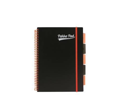 Regiszteres vonalas spirálfüzet - A4 - PUKKA Pad Neon Black Project Book - 200 lapos - narancs