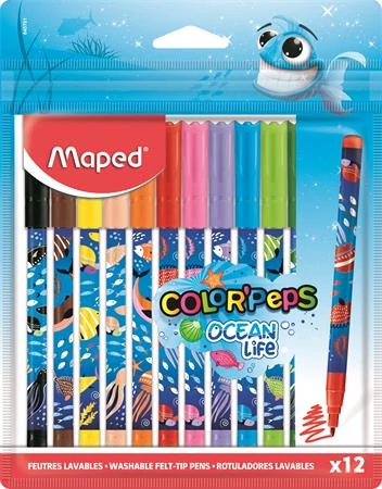 Filctoll készlet Maped Color Peps Ocean Life - kimosható - 12 szín