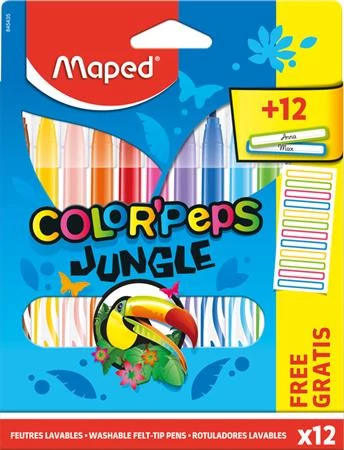 Filctoll készlet Maped Color Peps - 2,8 mm - 12 szín - Jungle ajándék matricával