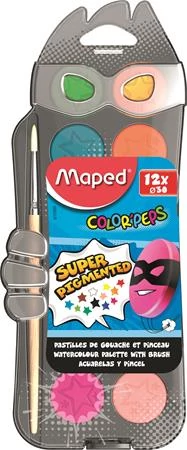 Vízfesték Maped, 12 szín - 30 mm + ajándék ecsettel