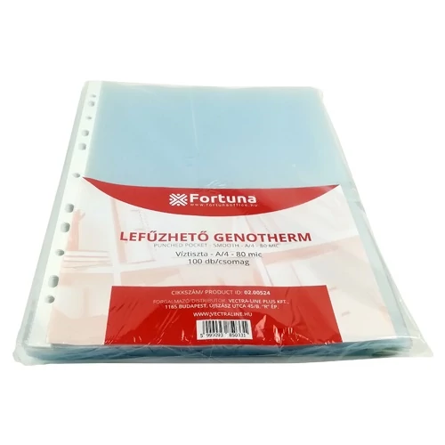 Genotherm lefűzhető - A4 90 mikron víztiszta - 100 db/csomag - Fortuna