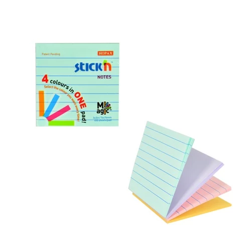 Öntapadós jegyzettömb - 100 lapos pasztell vonalazott post-it 76x76 mm - Stick'N