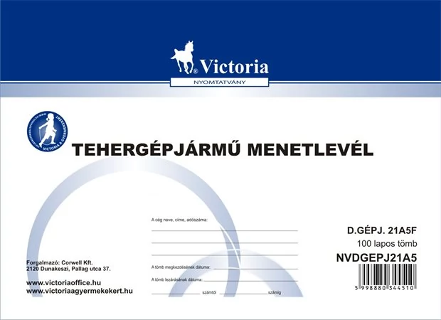 Tehergépjármű menetlevél - Victoria A5 fekvő 100 lap - D.Gépj.21