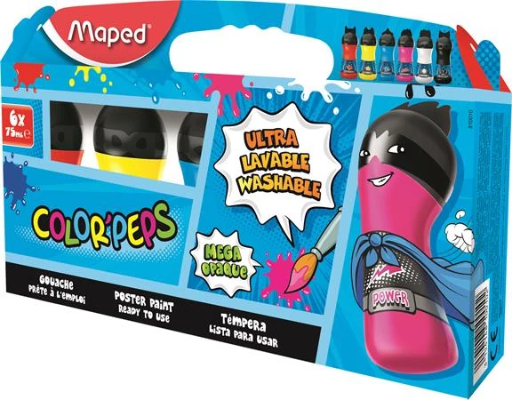 Tempera - Maped palackos tempera - 6 szín - alap színek - Ultra washable
