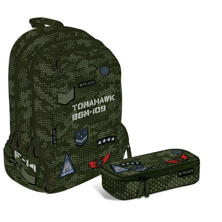 Terepmintás Teen+ hátizsák iskolatáska szett - Peace Pixel táska+tolltartó