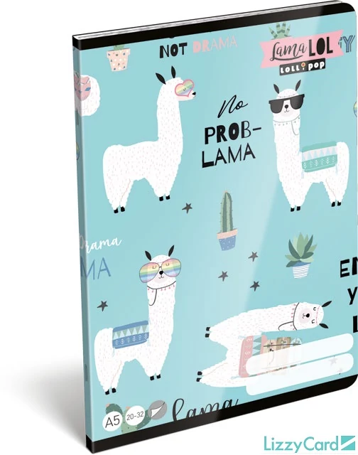 Lámás sima füzet - A5 - 20-32 - Lollipop Lama LOL
