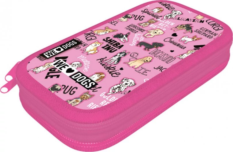 Kutyás emeletes textil tolltartó - We love dogs Pink