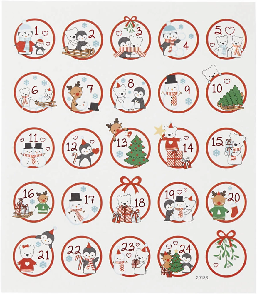 Karácsonyi számok adventi kalendáriumhoz - cuki állatos adventi számos matricák