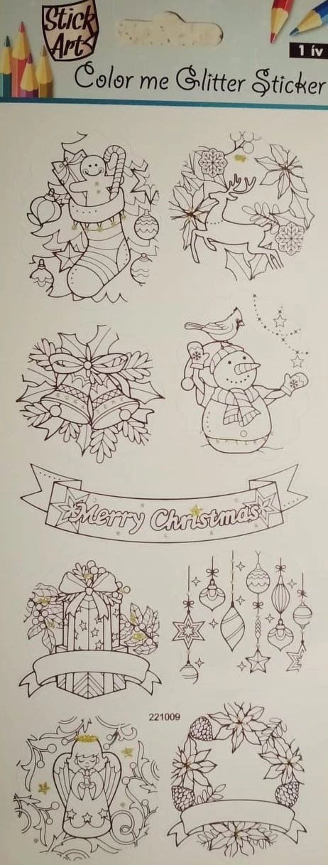 Színezhető csillámos matrica - Merry Christmas - Karácsonyi