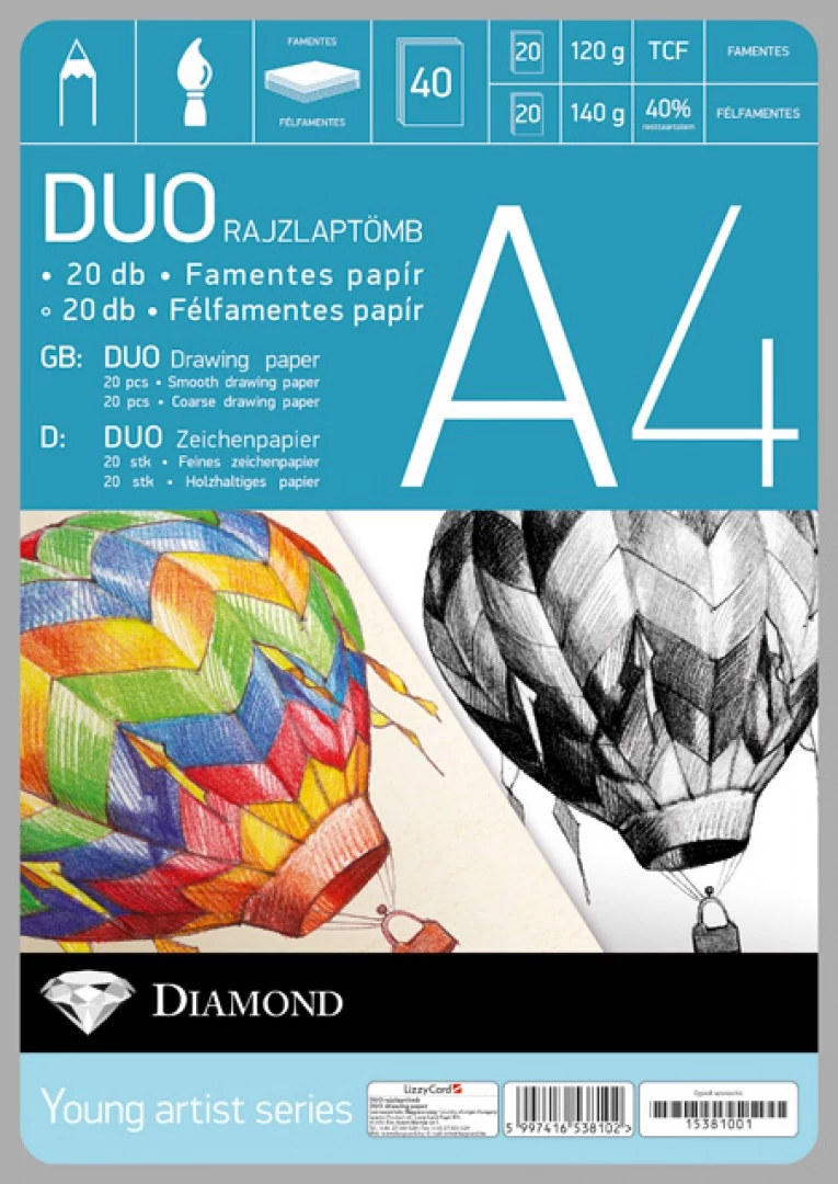 Rajzlap A4 félfamentes és famentes duopack - 40 db/csomag - Gyémánt rajzlaptömb
