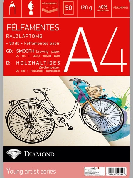 Rajzlap A4 félfamentes - 50 db/csomag - Gyémánt rajzlaptömb