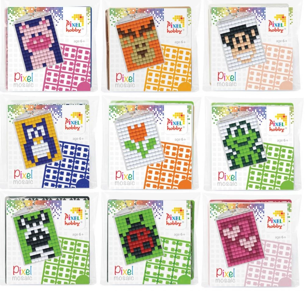Pixel kulcstartókészítő szett 1 kulcstartó alaplappal, 3 színnel, többféle változat