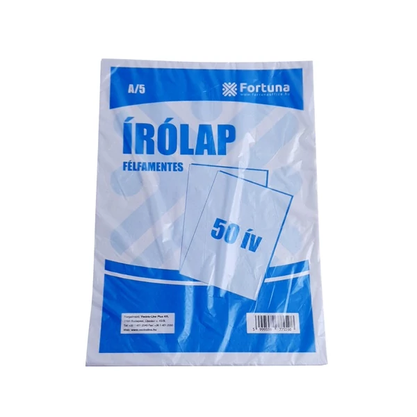 Írólap A5 félfamentes - 50 db/csomag - Fortuna