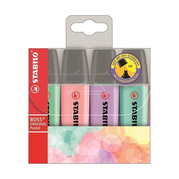 Szövegkiemelő készlet - Stabilo Boss Pastel - 4 pasztell szín/csomag