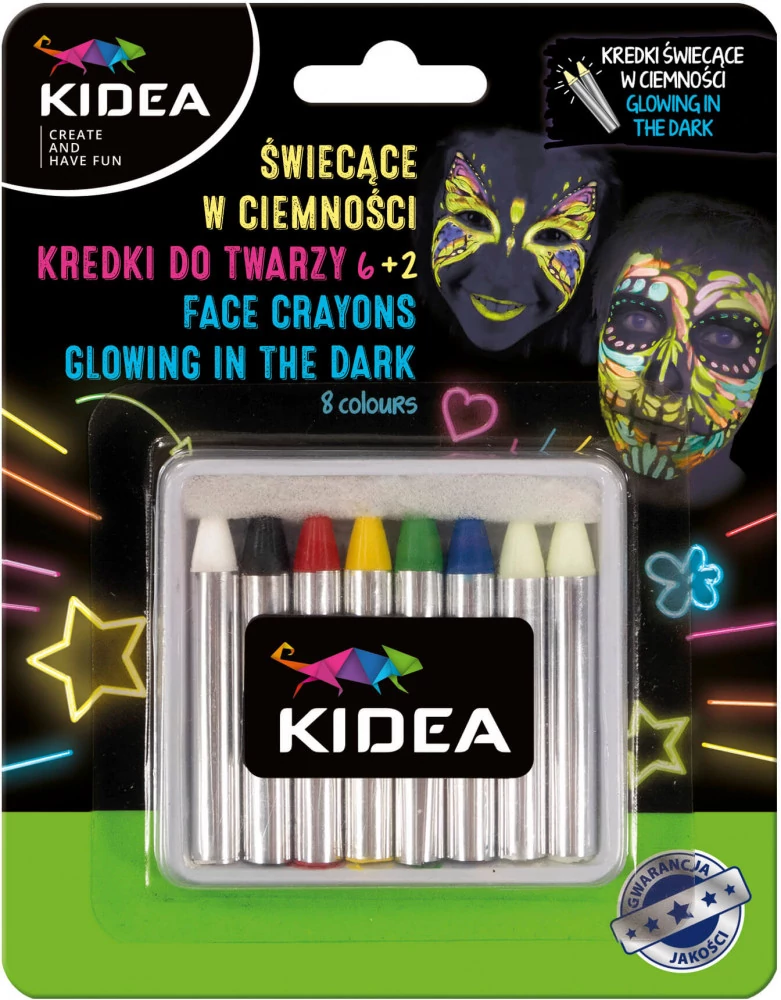 Kidea 8 db-os arcfestő kréta készlet - 2 db foszforeszkálós krétával